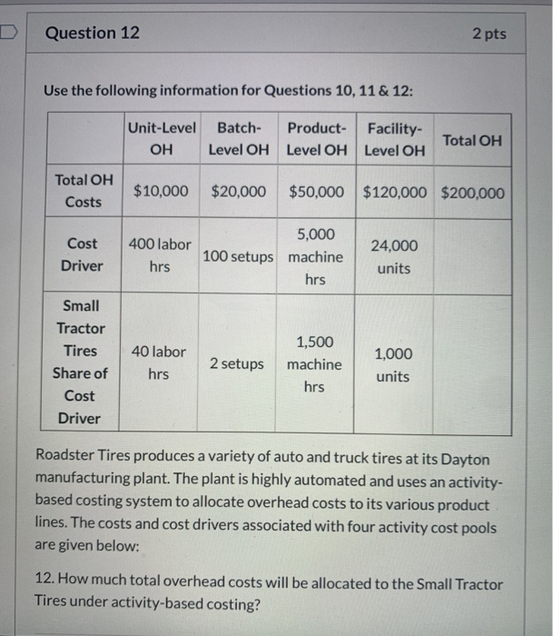  Please answer all. Thank you!! Question 12 2 pts Use the