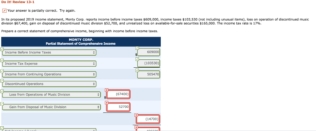 Do It! Review 13-1 Your answer is partially correct. Try again.