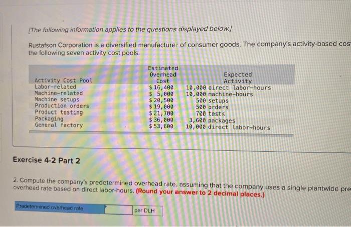 manufacturer of consumer goods. The company's activity-based costing system has the following