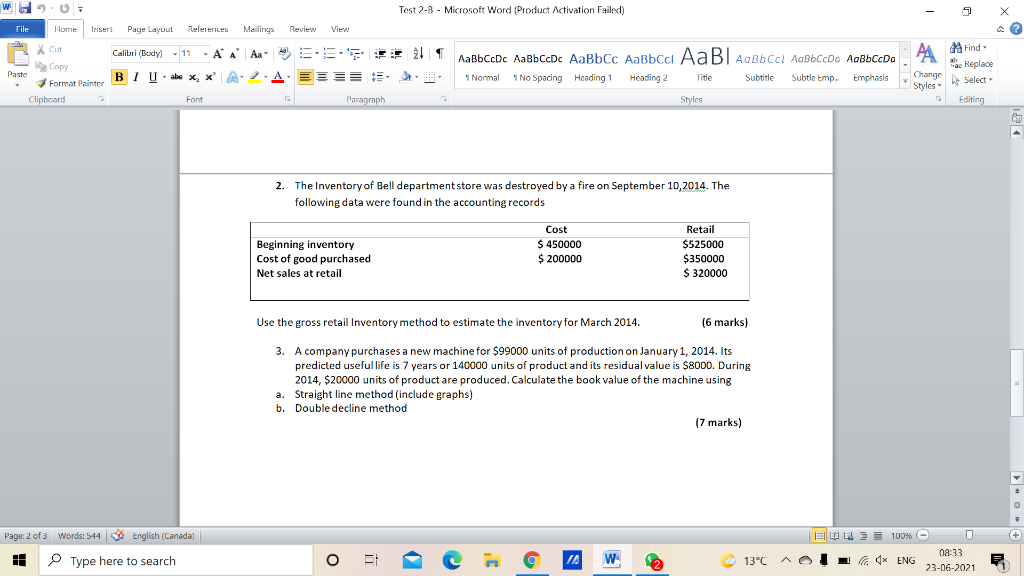  WHO Test 2-B - Microsoft Word (Product Activation Failed) File Home