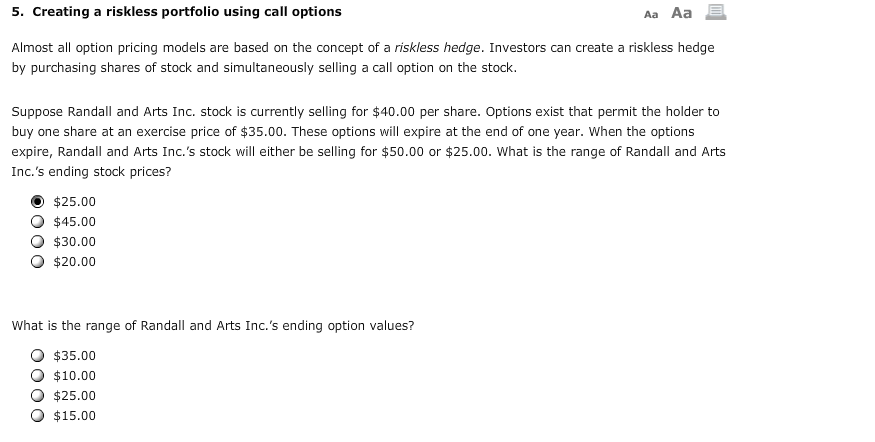 Aa Aa E. 5. Creating a riskless portfolio using call options