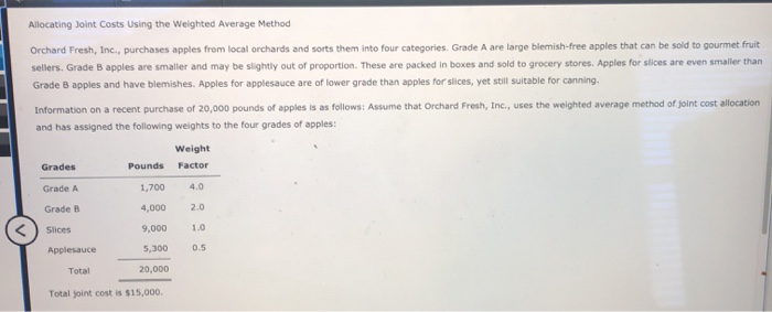  1 question 2 parts Allocating Joint Costs Using the weighted Average