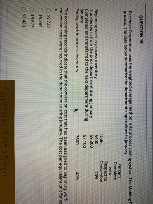  QUESTION 15 Paceheco Corporation uses the weighted average method in its