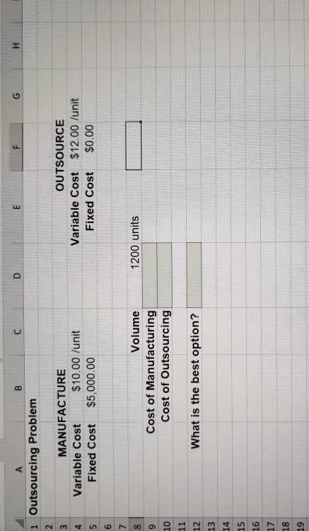 E G H 1 Outsourcing Problem 2 3 OUTSOURCE Variable Cost