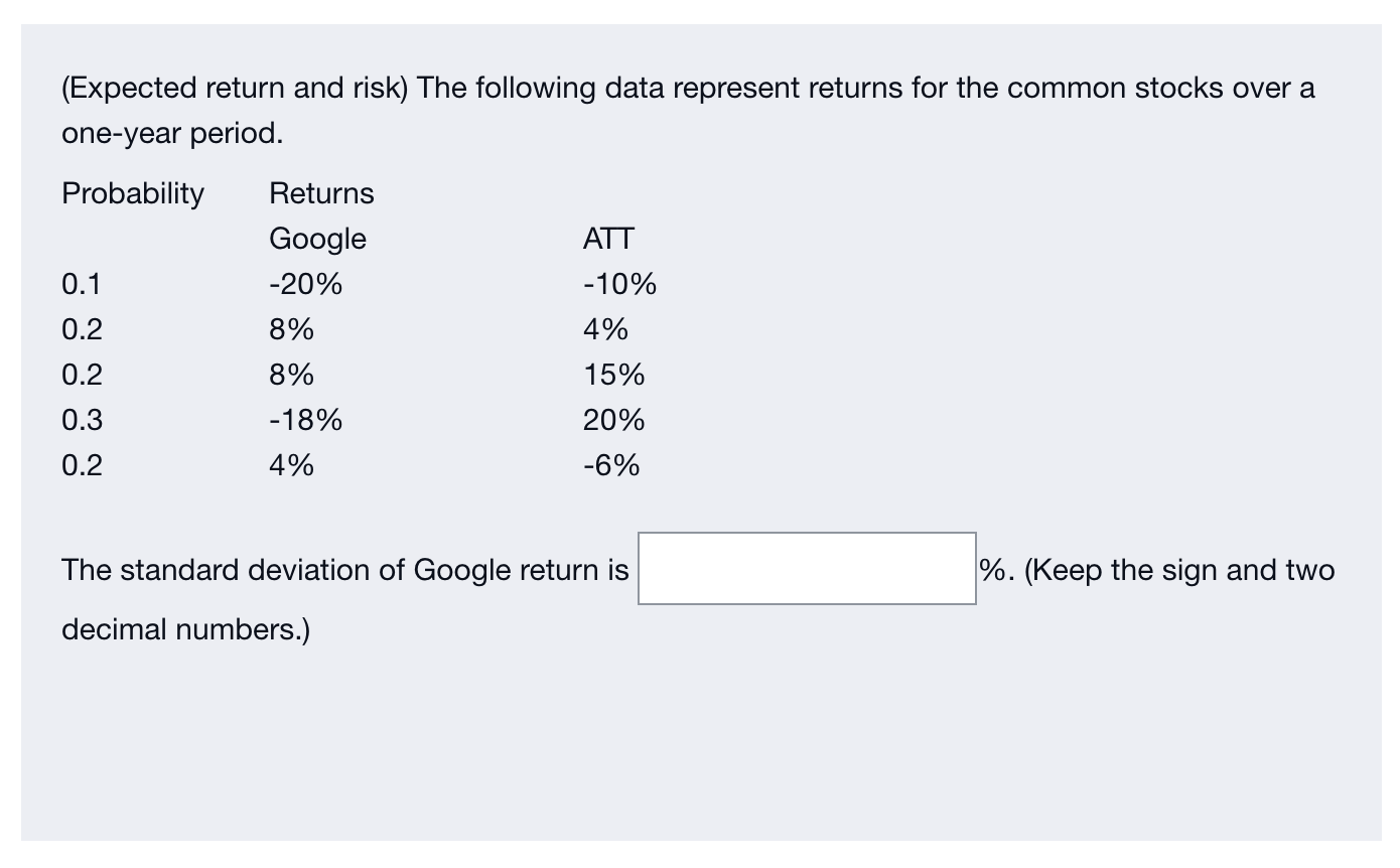  (Expected return and risk) The following data represent returns for the