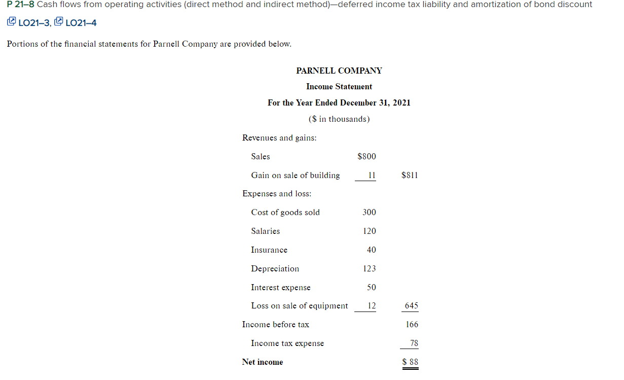  P 21-8 Cash flows from operating activities (direct method and indirect