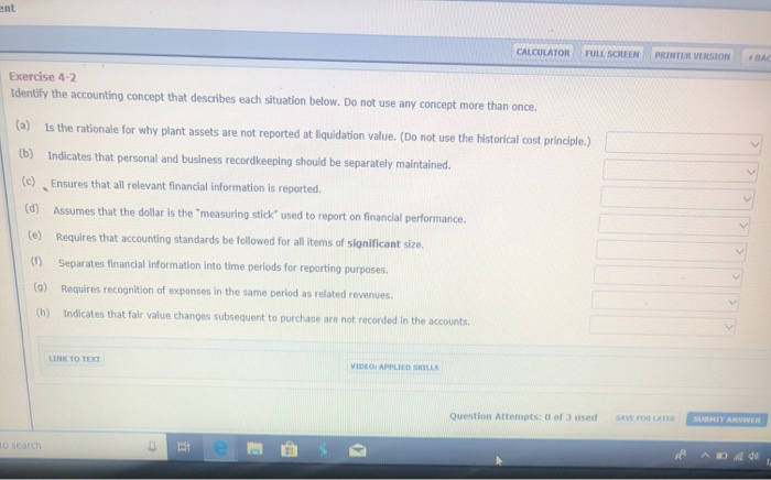  ent CALCULATOR i FULL SCREEN PRINTER VERSON BAO Exercise 4-2 Identify