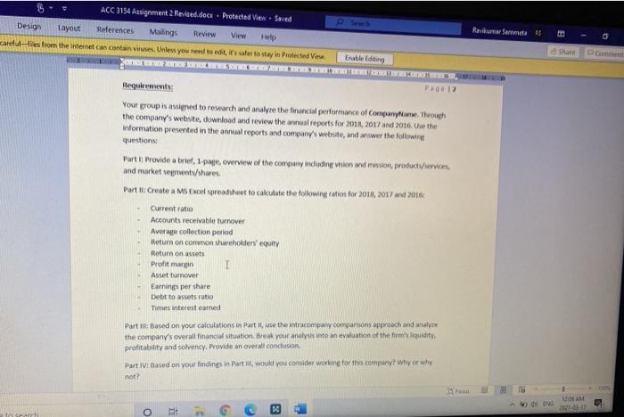  ACC 3194 Assignment2 Revised.decx Protected ViewSaved Design Layout References Mailings Review