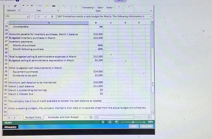 Excel SIM: Cash Budget with Supporting Cash Collections and Disbursements Schedules 1.