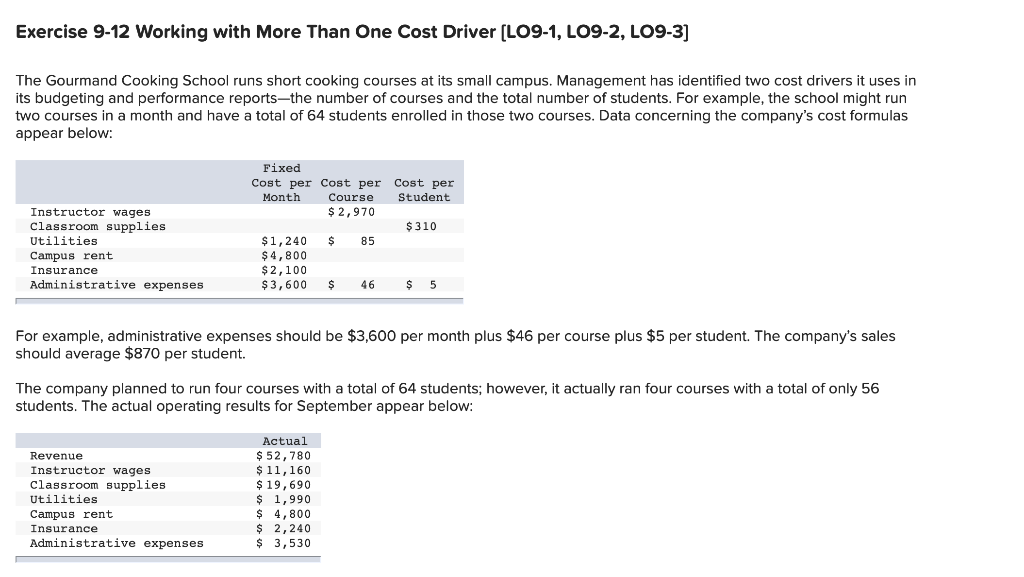 Exercise 9-12 Working with More Than One Cost Driver [LO9-1, LO9-2,