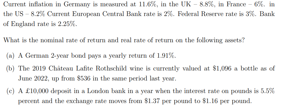 Answer the full question. Explain answers and show work. Current inflation in