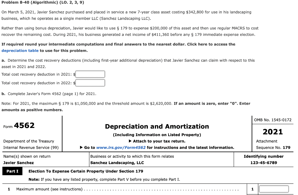 Please answer the following problem On March 5, 2021, Javier Sanchez purchased