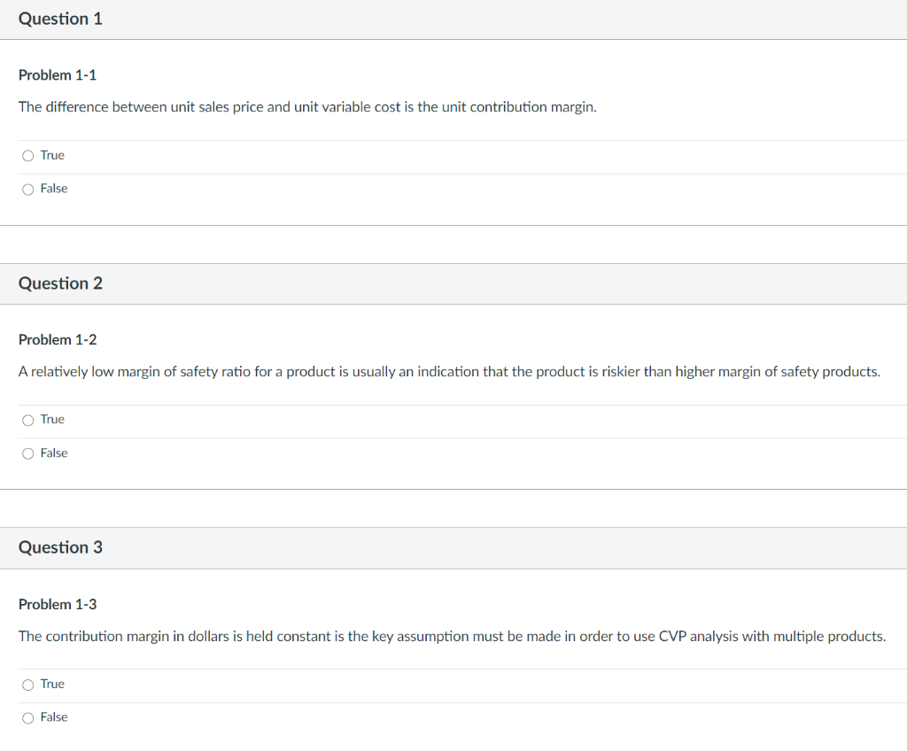 Question 1 Problem 1-1 The difference between unit sales price and
