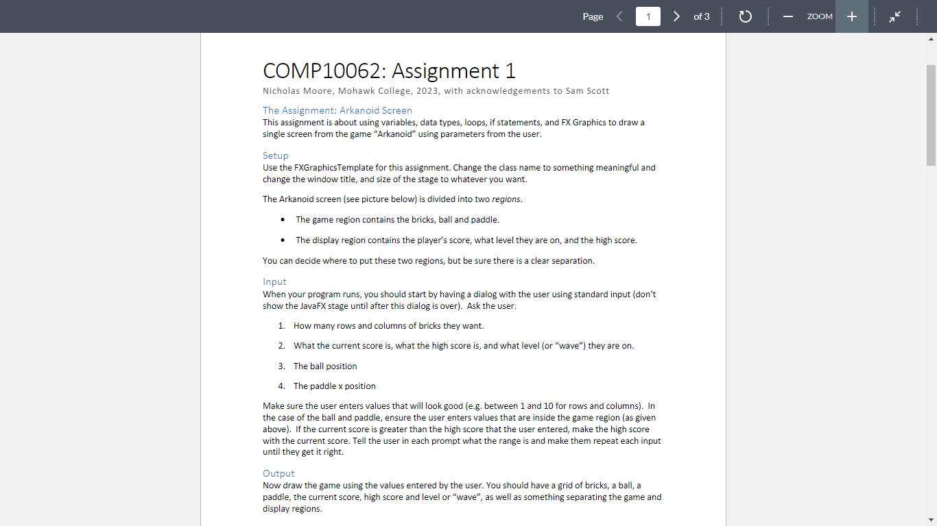  COMP10062: Assignment 1 Nicholas Moore, Mohawk College, 2023, with acknowledgements to