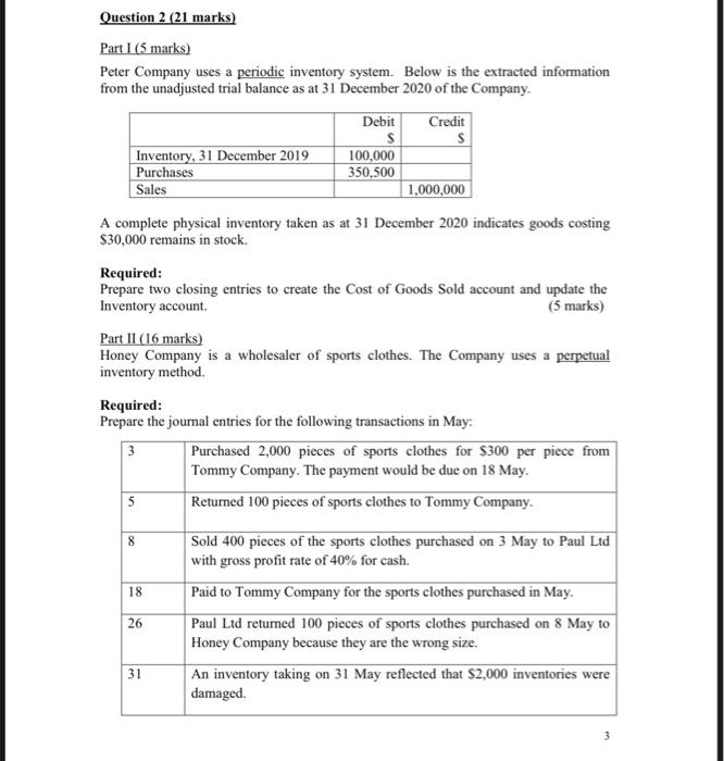  part2 Question 2 (21 marks) Part I (5 marks) Peter Company