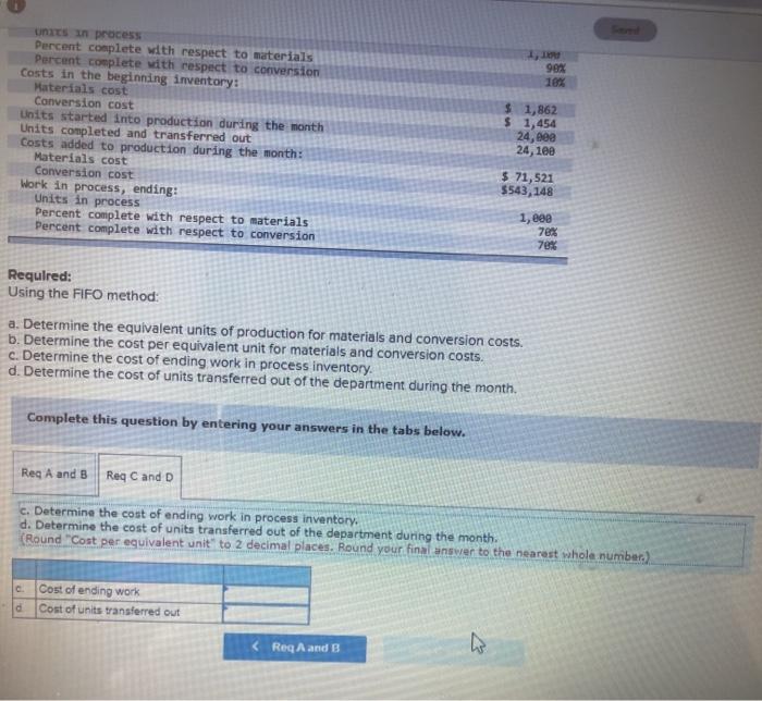 for a recent month 1,180 963 10% Work in process, beginning: Units