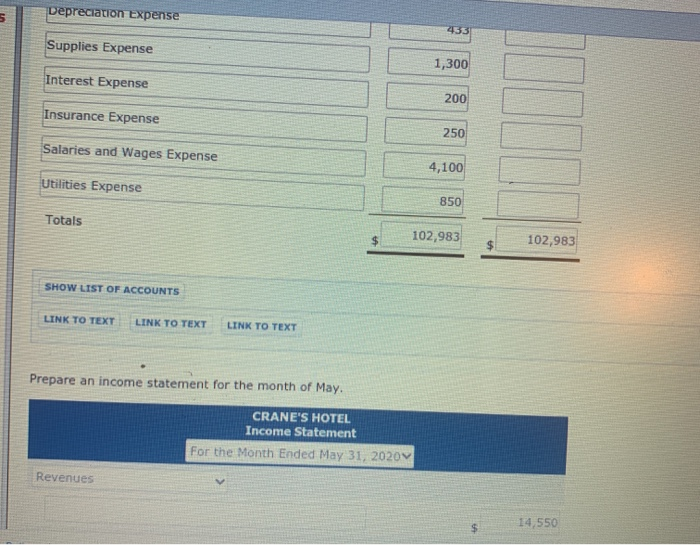 the chart of accounts for Crane's Hotel also contains the following accounts