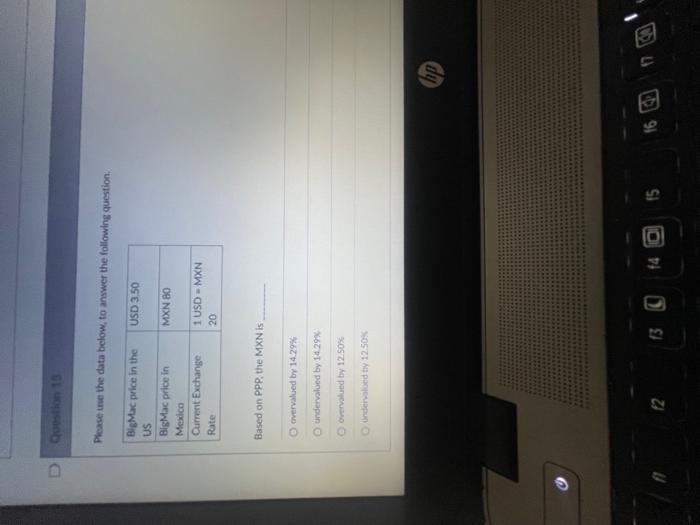  D fl Question 15 Please use the data below, to answer