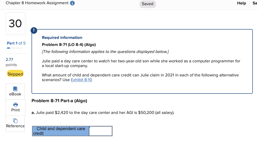  Chapter 8 Homework Assignment i Saved Help Sa 30 Part 1