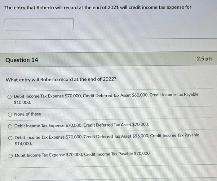 answer the following two items Roberto Co. had the following taxable income