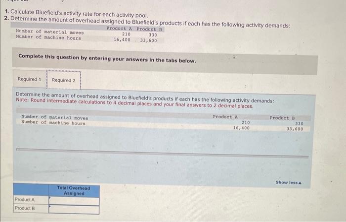 Biuefield has decided to use an ABC costing system and has identified