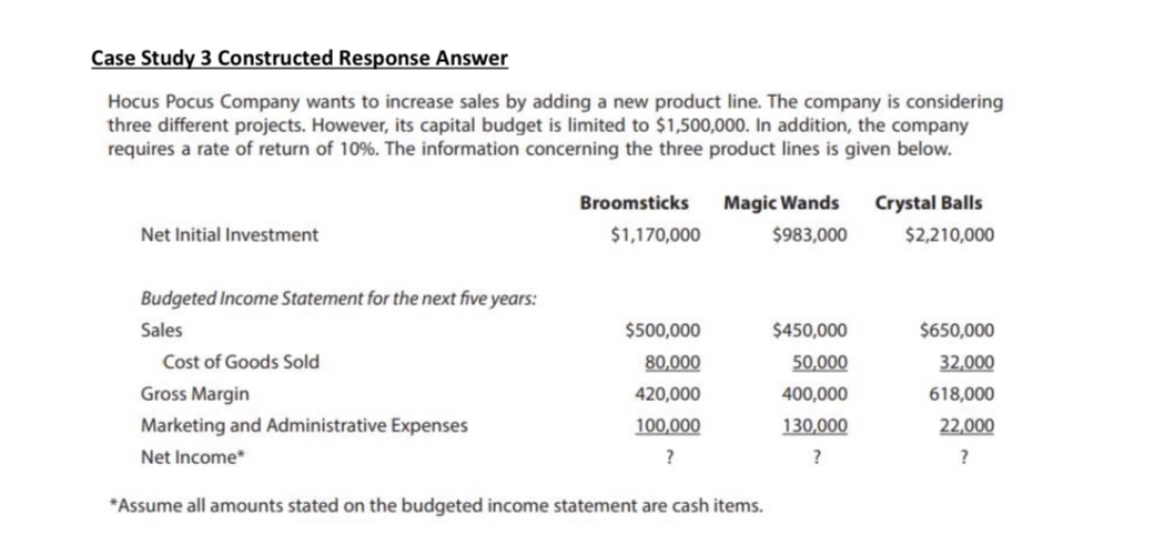  Case Study 3 Constructed Response Answer Hocus Pocus Company wants to