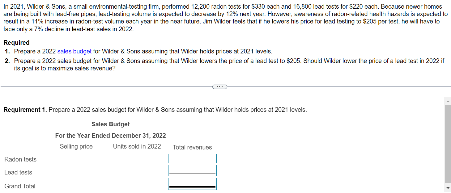  In 2021 , Wilder \& Sons, a small environmental-testing firm, performed