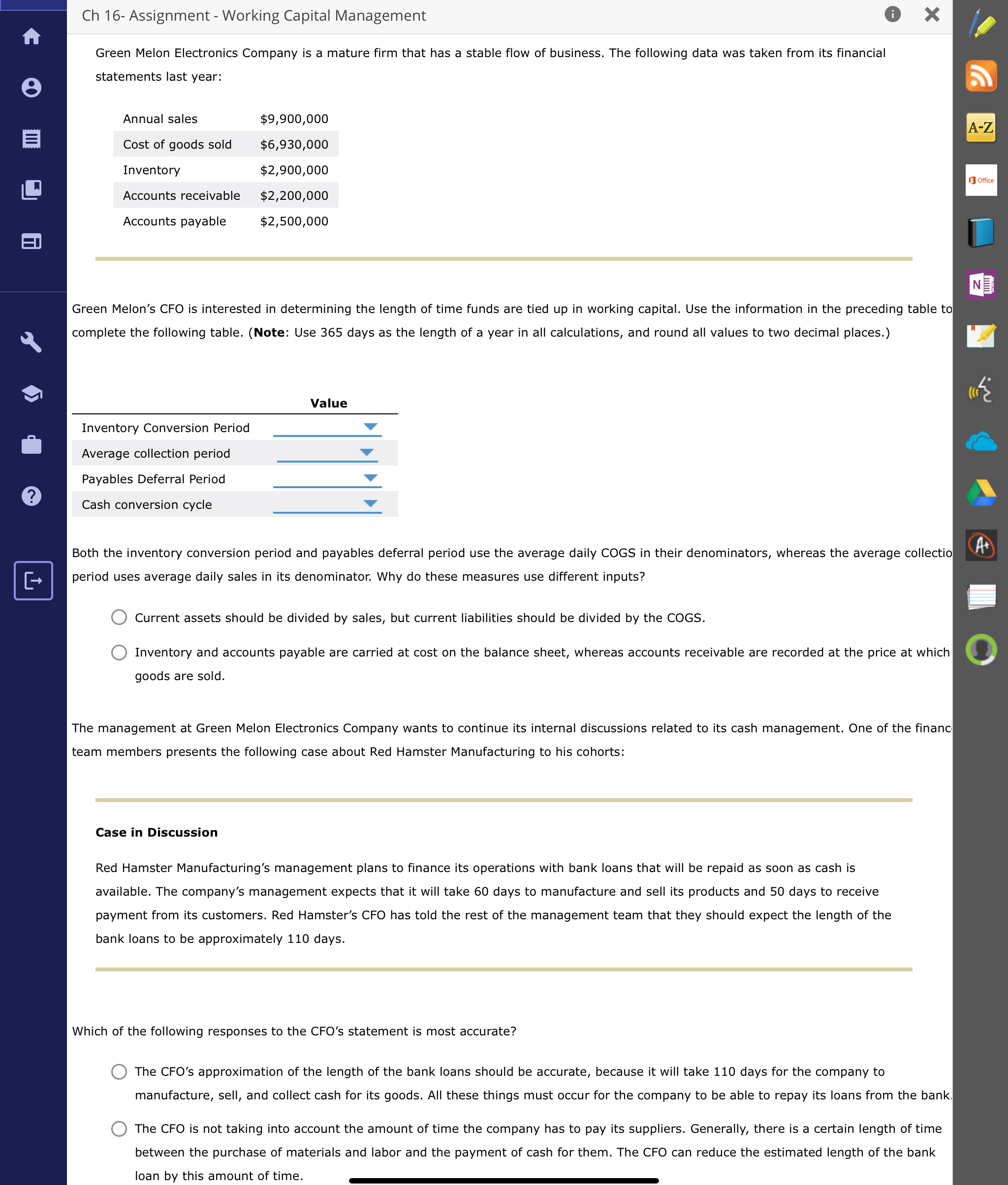  Ch 16- Assignment - Working Capital Management Green Melon Electronics Company