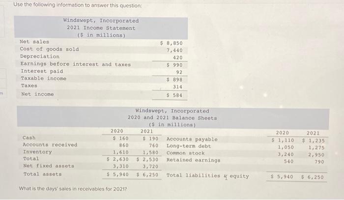  Use the following information to answer this