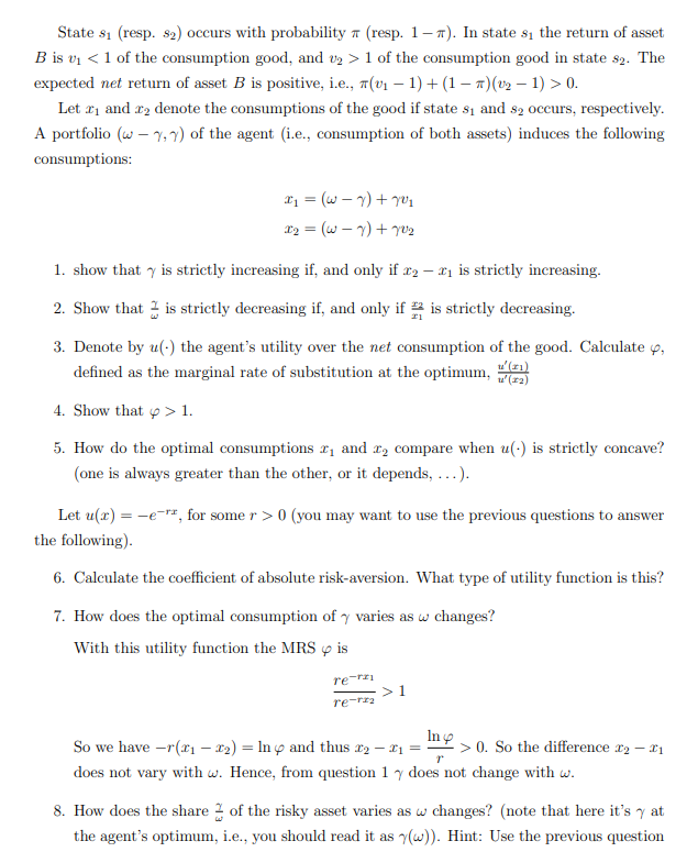 B, and two states of the world, s1 and s2. Asset A