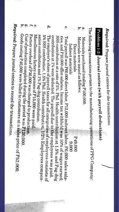  equired: Prepare journal entries for the transactions. Problem 1-2: Journal entries