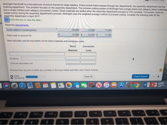 departm es on the assembly department. The process-costing system at McKnight has