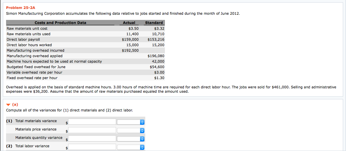 Labor price variance $ Labor quantity variance $ Problem 25-2A Simon