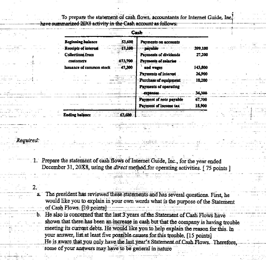 Please show work! Thanks for your help! To prepare the statement of