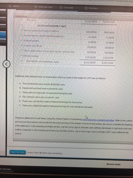 of Cash Flows The comparative balance sheet of Cromme Inc. for December