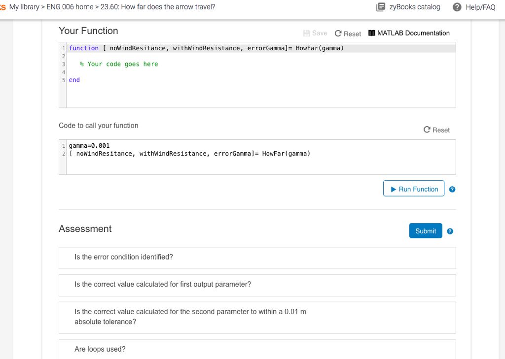  This is a MATLAB problem. How far does the arrow travel?