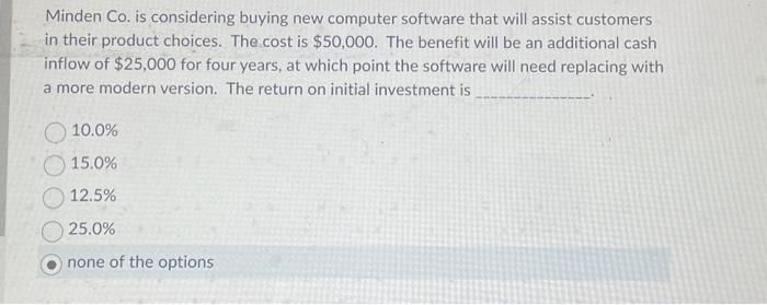  Minden Co. is considering buying new computer software that will assist