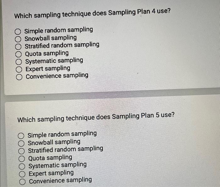  Which sampling technique does Sampling Plan 4 use? Simple random sampling