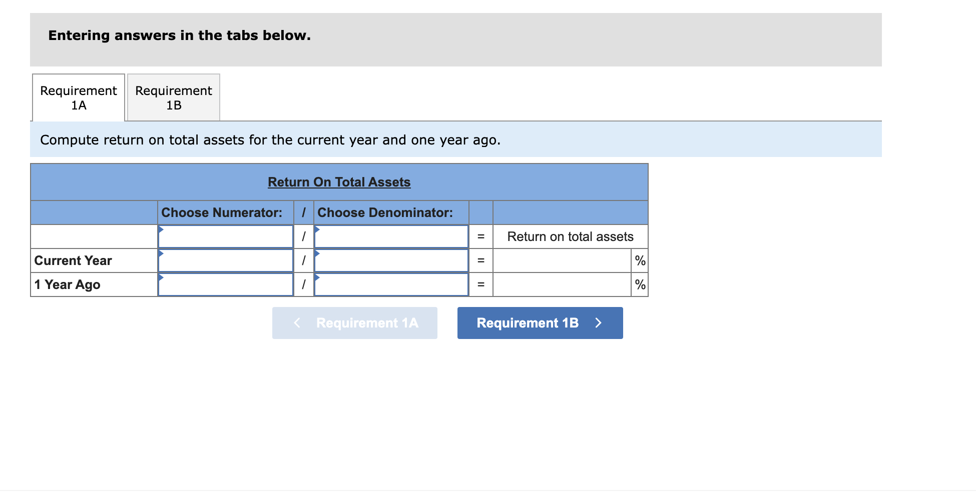 Entering answers in the tabs below. Compute return on total assets