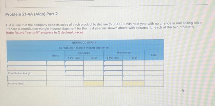 questions displayed below] Henna Company produces and sells two products, Carvings and