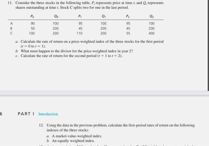rates of return on the following indexes of the three stocks: a.