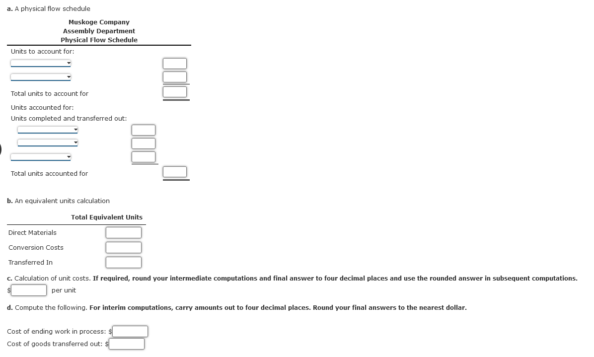 FIFO method, prepare the following for the Molding Department: a. A physical