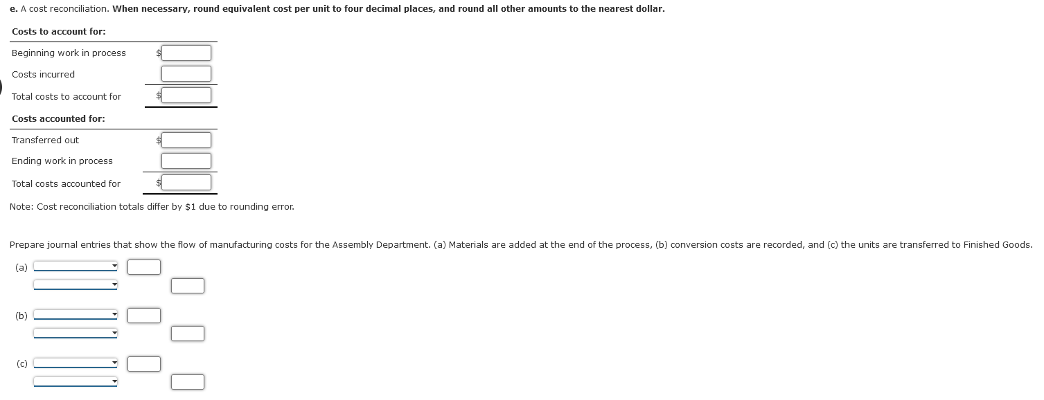 flow schedule b. An equivalent units calculation c. Calculation of unit costs.