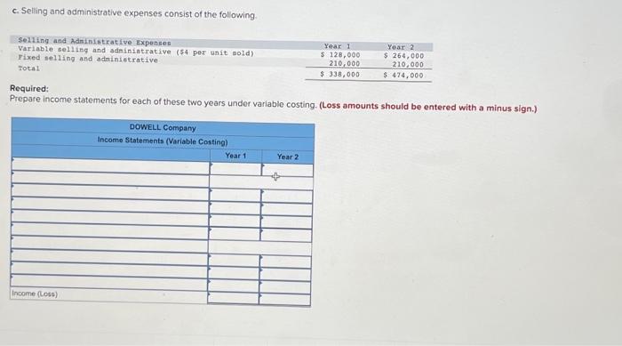 these first two years follow. b. Variable costs per unit and fixed