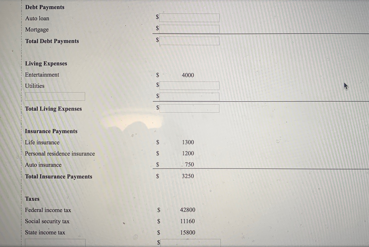 help to fill in the missing items in the statements (please only