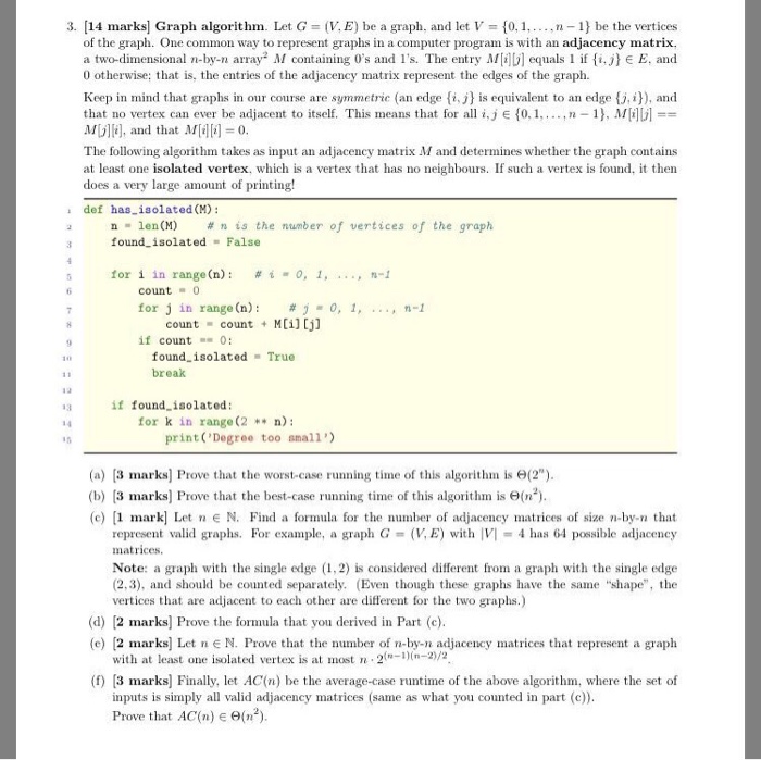  3. 14 marks Graph algorithm Let G V.E) be a graph,