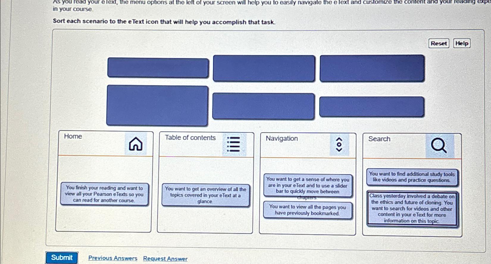  in your course. Sort each scenario to the e Text icon