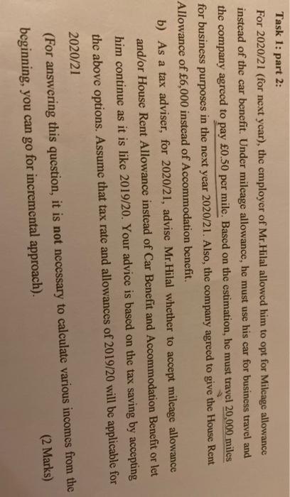  Task 1: part 2: For 2020/21 (for next year), the employer