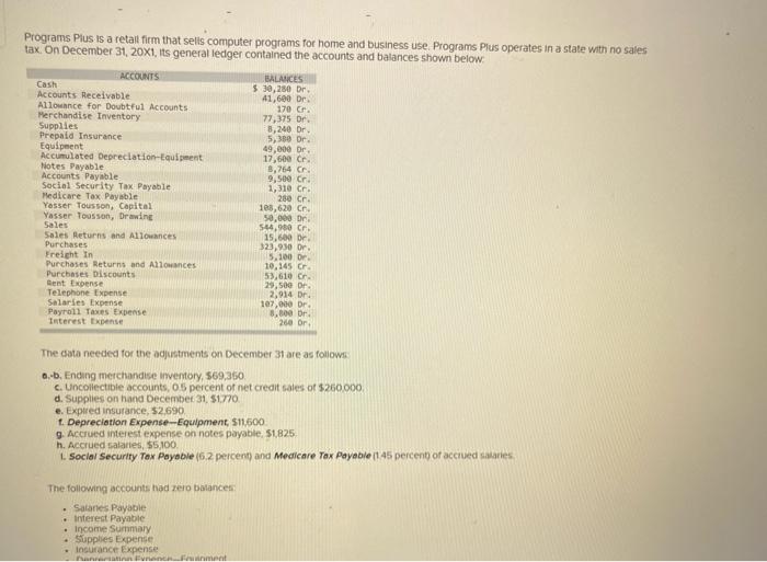  please do all journal entries Programs Plus is a retall firm