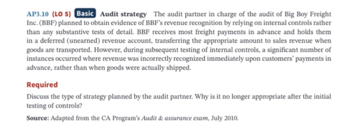  AP3.10 (LO 5) Basic Audit strategy The audit partner in charge